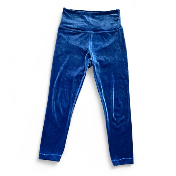 Beyond Yoga Leggings Blue Velvet Hi Waisted Holiday Party Streetwear Soft Comfy - Picture 1 of 14